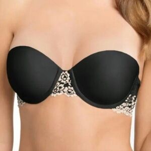 Wacoal Embrace Black Lace Strapless Bra Push-Up Padded Embroidery Size 34DD